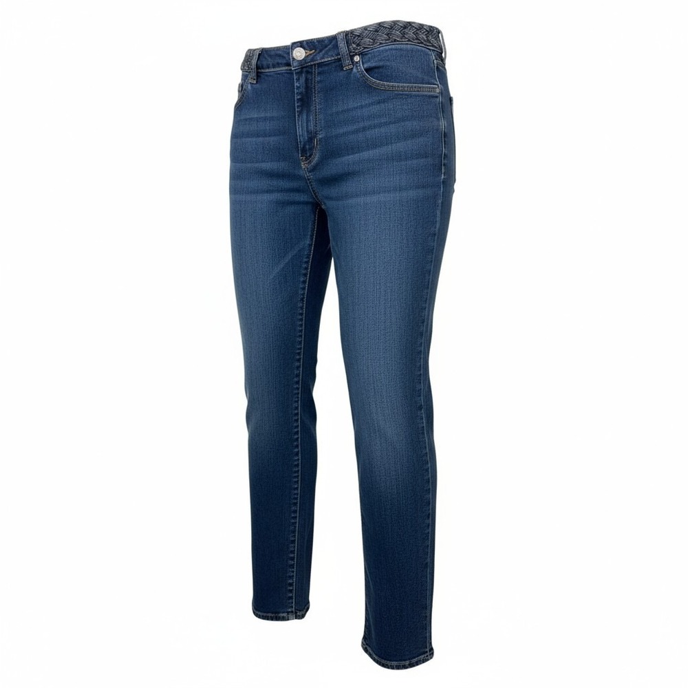 Lauren Jeans Co  Y2K Women's Jeans Blue Denim Braided Waistband Straight Leg  14